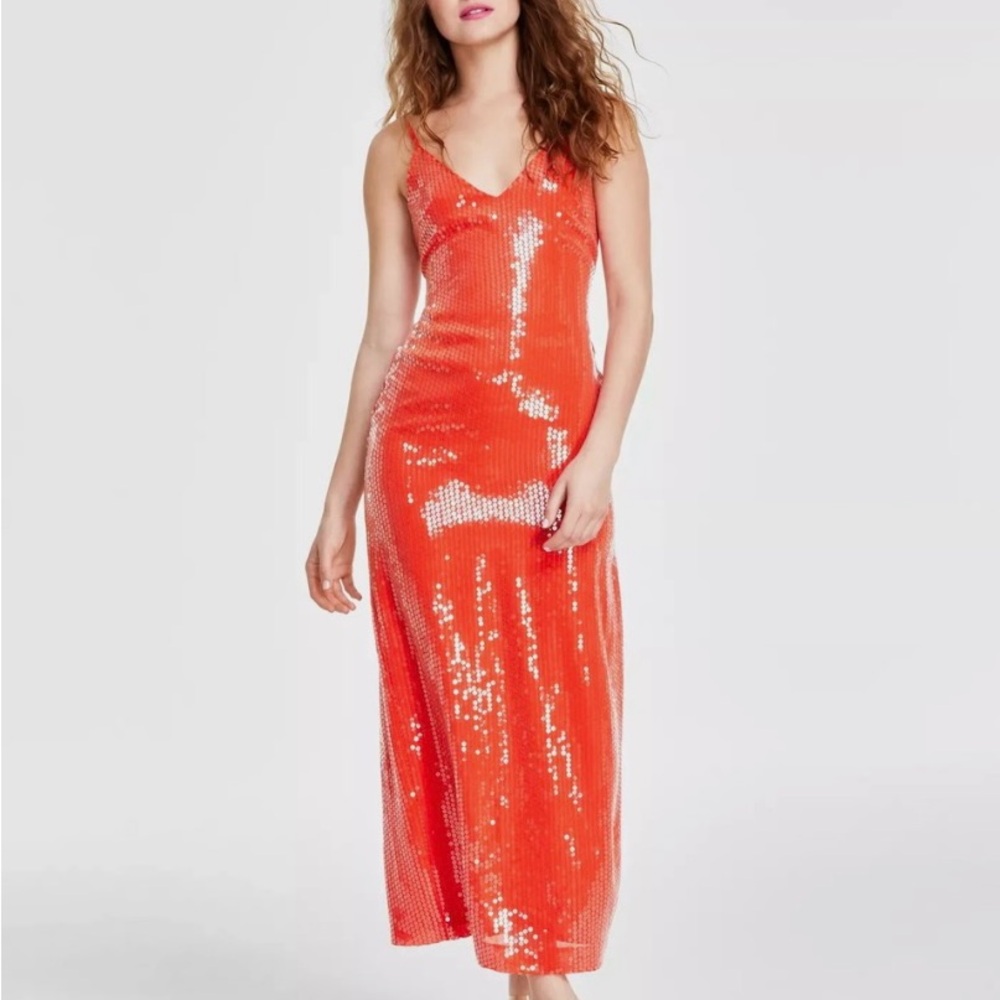 1State Vibrant Orange Sequin Dress - Picture 3 of 8